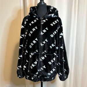 DKNY Oversize Black and White Logo Fleece Jacket